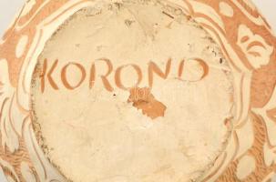 Korondi kerámia kaspó, jelzett, lepattanásokkal, d: 17 cm