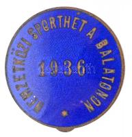 1936. Nemzetközi Sporthét a Balatonon 1936 zománcozott gomblyukjelvény, hátlapon BOCZÁN GY. BUDAPEST gyártói jelzéssel (24mm) T:1-,2
