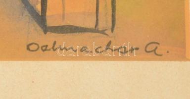 Oelmacher Anna (1908-1991): Bóbiskoló asszony (tanulmány). Akvarell-tus, papír, jelzett, üvegezett k...