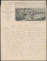 1927 Riga, Georg Lefanty vasöntödéjének díszes fejléces levele, rajta a tulajdonos saját kezű soraival, német nyelven, a gyár látképével
