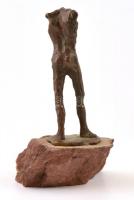 Marosits István (1943-): Férfi akt (fej és kar nélkül). Bronz, kő talapzaton, m: 17 cm
