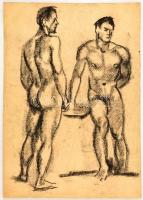 Deli Antal (1886-1960): Férfi aktok (két oldalas). Szén, papír, jelzés nélkül, 43×31 cm