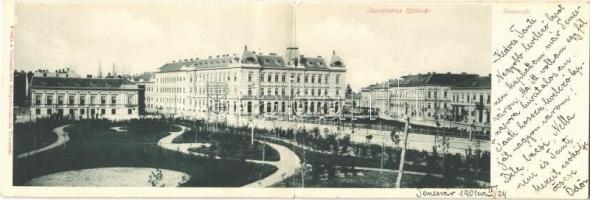 1901 Temesvár, Timisoara; Józsefváros, Küttl tér. Polatsek kiadása. Kihajtható panorámalap / Iosefin, square. folding panoramacard