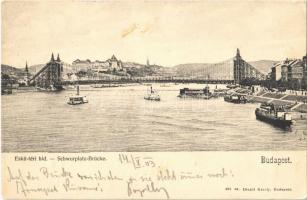 1903 Budapest, Eskü téri híd (Erzsébet királyné híd) építés közben, dunai fürdő uszoda