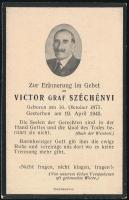cca 1945 Gróf Széchényi Viktor (1871-1945) gyászlapja két nyelven