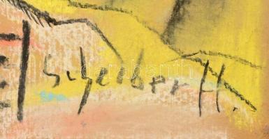 Scheiber jelzéssel: Háztetőn. Vegyes technika, karton, 29×40 cm