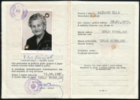 1987 Fényképes határátlépési engedély jugoszláv-magyar viszonylatban