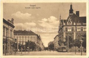 Szeged, Kossuth Lajos sugárút, villamos, fűszer és csemege üzlet (Rb)