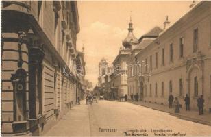 Temesvár, Timisoara; Lonovits utca. Uhrmann Henrik kiadása / Lonovitsgasse / street view - képeslapfüzetből / from postcard booklet