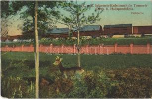 1911 Temesvár, Timisoara; K.u.K. Infanterie-Kadettenschule / Cs. és K. hadapródiskola, park, vagonok. Kugel K. fényképész / Austro-Hungarian K.u.K. military cadet school, park, wagons (EM)