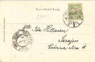 1902 Nagyszeben, Hermannstadt, Sibiu; Burgerstiege / Várlépcső, üzlet. Szecessziós virágos litho ker...