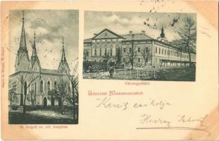 1900 Máramarossziget, Sighetu Marmatiei; Református templom, Vármegyeháza. Mayer és Berger kiadása / Calvinist church, county hall (fl)