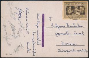 1947 A dorogi bányász labdarúgói által írt képeslap (Laczkó, Futó, Keszler, stb.)