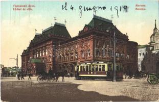 1914 Moscow, Moskau, Moscou; Lhotel de ville / hotel, tram