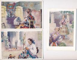 6 db RÉGI magyar folklór motívum képeslap: Baranyai népviseletek, Pécsi Pilch Dezső sorozata / 6 pre-1945 Hungarian folklore motive postcards