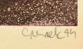 Czeizek György (1953-1980): Vizitáció. Rézkarc, papír, jelzett, üvegezett keretben, 23×18,5 cm