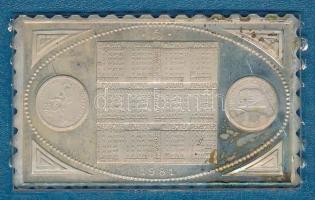 1981. Naptár Ag bélyegérem Állami pénzverő feliratú műanyag tokban (0.835/37x23mm) T:2 (PP) patina