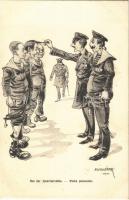 Bei der Quartiervisite / Visita personale / K.u.K. Kriegsmarine Matrose / Austro-Hungarian Navy mariner humour art postcard, SMS Tegetthoff. G. Fano, Pola 1910-11. 2106. s: Ed. Dworak (fl)
