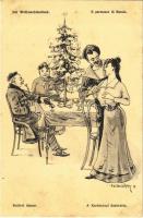 Der Weihnachtsurlaub / Il permesso di Natale / Karácsonyi szabadság / K.u.K. Kriegsmarine Matrose / Austro-Hungarian Navy mariner humour art postcard, Christmas. G. Fano, Pola 1910-11. 2409. s: Ed. Dworak (fl)