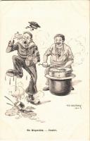 Ein Mißgeschick / Fatalita / K.u.K. Kriegsmarine Matrose / Austro-Hungarian Navy mariner humour art postcard. G. Fano, Pola 1910-11. 2089. s: Ed. Dworak