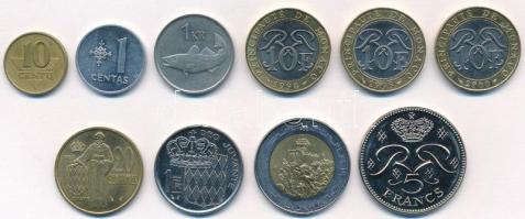 Monaco 1976-2000. 20c-10Fr (6xklf) + 4db külföldi érme, Izland, Litvánia, San Marino T:1- Monaco 1976-2000. 20 Centimes - 10 Francs (6xdiff) + 4pcs of various coins, Iceland, Lithuania, San Marino C:AU