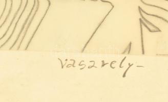 Vasarely jelzéssel: Kompozíció. Vegyes technika, papír (pausz), üvegezett keretben, 15×30 cm