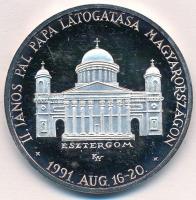 Kiss György (1943-2016) 1991. II. János Pál pápa látogatása Magyarországon - Esztergom / Budapest, Pécs, Szombathely, Esztergom, Debrecen, Máriapócs Ag emlékérem (31,48g/0.999/42,5mm) T:1(PP) patina