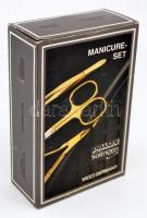 Solingen aranyozott manikűr szett, bőr tokban, eredeti dobozában, hiánytalan