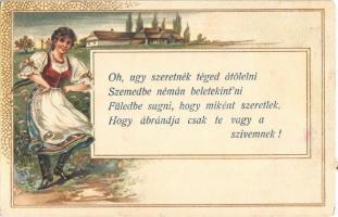 1905 Oh, ugy szeretnék téged átölelni... / Hungarian folklore, Art Nouvea, Emb. litho (EK)