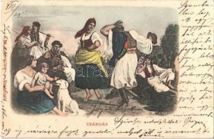 1901 Csárdás. Kézzel festve / Hungarian folklore, dance. Handcolorit