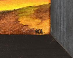 Ka jelzéssel: Cédrus és házak. Olak, vászon. 13x10,5 cm