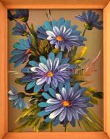 Jelzés nélkül: Kék virágcsokor. Olaj, karton. 17,5 x14,5 cm Keretben