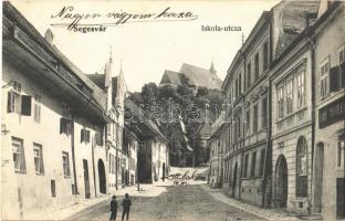 1906 Segesvár, Schässburg, Sighisoara; Iskola utca, Emil Radler üzlete. Zeidner H. kiadása / street and shop (EK)