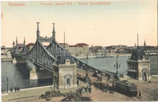 Budapest, Ferenc József híd, villamos. Taussig A.