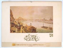 1981 Dunhai hajózásról szóló régi metszetek reprintjei egy falinaptár lapjain 33x47 cm