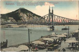 Budapest, Duna, Ferenc József híd, Gellért-hegy, piac a pesti rakparton. Taussig A. 7913.