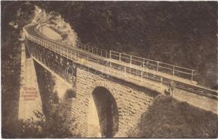 Tiszolc, Tisovec; Tiszolc-völgyi fogaskerekű vasút Breznóbánya és Tiszolc között, iparvasút, híd, viadukt. Kreisler József kiadása. W.L. (?) 160. / standard gauge cogwheel railway between Brezno nad Hronom and Tisovec, industrial railway viaduct (r)