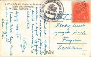 1938 Ipolyság, Sahy; bevonulás, A csehszlovák köztársaság oszlopának ledöntése. / entry of the Hunga...