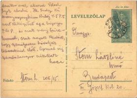 1940 Stern László zsidó 208/15 KMSZ (közérdekű munkaszolgálatos) levele feleségének a munkatáborból / WWII Letter of a Jewish labor serviceman to his wife. Judaica (EK)