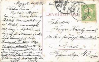 1909 Nagyszalonta, Salonta; Toldi Miklós tér, Hitelszövetkezet, Csonka torony, Róth Ármin vas és fűs...