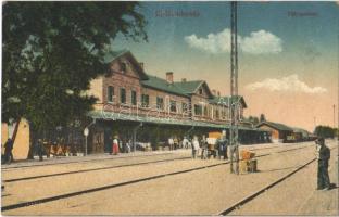 1929 Dombóvár, Újdombóvár vasútállomás, pályaudvar. Vasúti levelezőlapárusítás (EK)