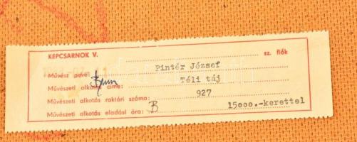 Pintér József (1922-2002): Téli táj. Olaj, farost .Jelzett. 50x70 cm Fa keretben