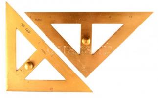 cca 1940 MOM Majzik háromszög-vonalzó készlet fa dobozban. 16x15 cm