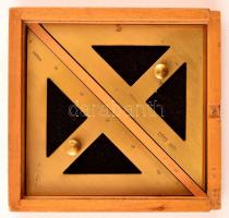 cca 1940 MOM Majzik háromszög-vonalzó készlet fa dobozban. 16x15 cm