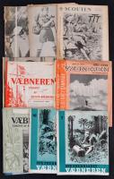 Vegyes cserkész tétel, svéd és dán cserkész folyóiratokkal, 12 db:  4 db Scouten 1936. ápr.,1937. jún.,1938. júl.,1947. márc.; 5 db Vaebneren 1934. okt., 1935. júl., márc.;1938. ápr., jún., nov.; 2 db Spejderbladet Vaebneren 1947. 7., 10. Változó állapotban.