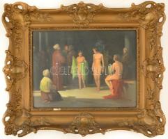 Kümmerle Pál (1873-?): Leányvásár. Olaj, karton, jelzett, apró festék hibákkal, 30×40 cm