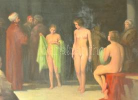 Kümmerle Pál (1873-?): Leányvásár. Olaj, karton, jelzett, apró festék hibákkal, 30×40 cm