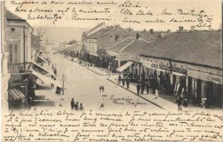 1901 Turnu Severin, Szörényvár; street, shops of Bomches, Avram Gani, Rubin Farchy, La Fortuna