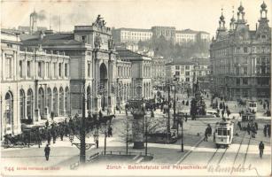 1904 Zürich, Bahnhofplatz und Polytechnikum / railway square, trams (Rb)