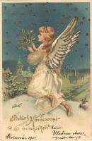 1901 Boldog Karácsonyi Ünnepeket! / Christmas greeting art postcard, decorated litho